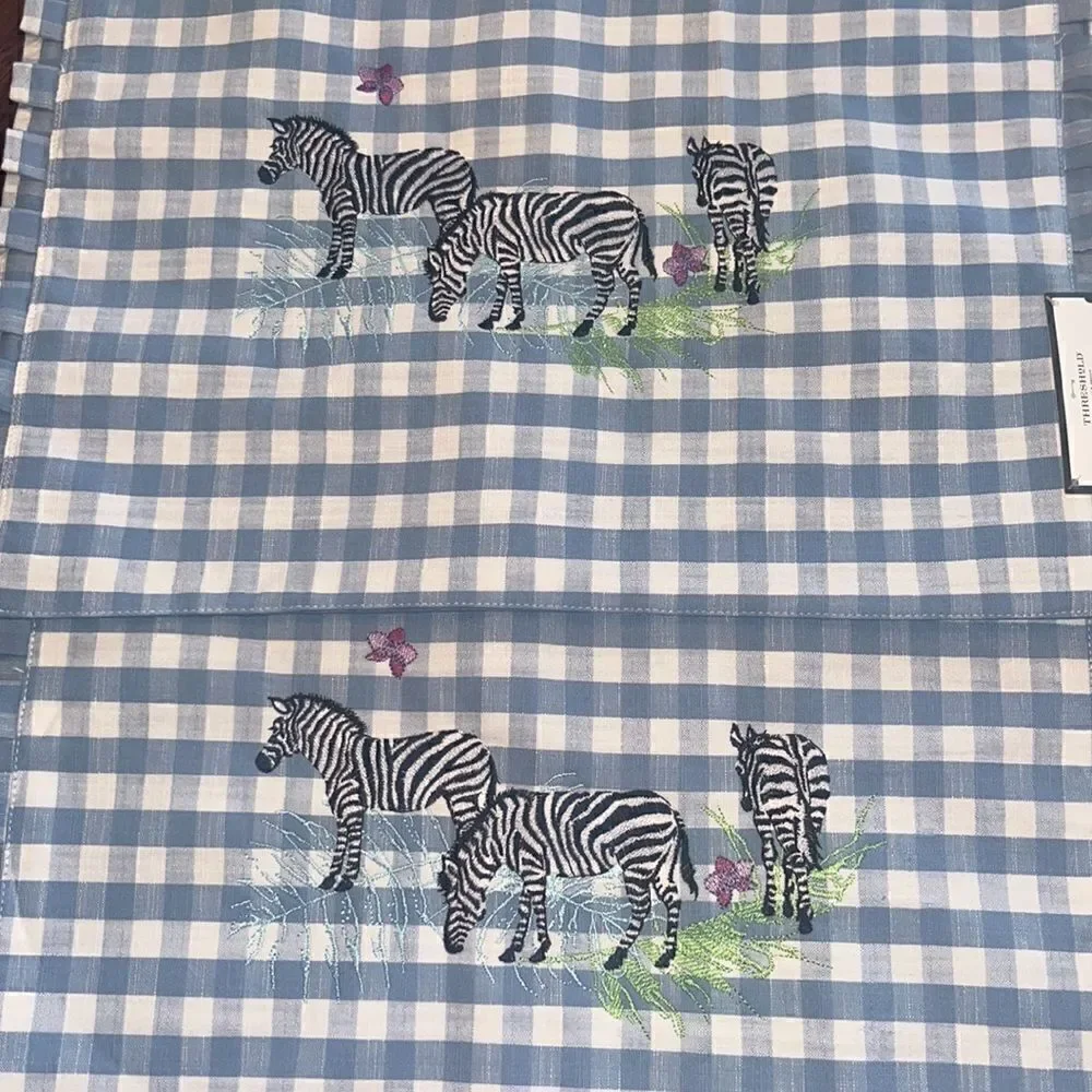 Set of two Blue Checkered Gingham Placement with Ruffles & Embroidery- 19”/14.5”